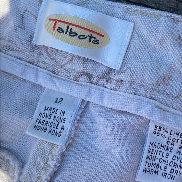 Talbots linen cotton blend jeans oatmeal color floral design size 12 high waist - Picture 8 of 13